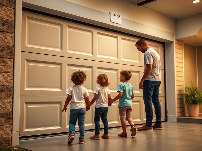 Garage door safety sensors and modern safety features protecting family home