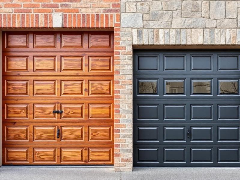 Comparison of different garage door materials including fiberglass, steel, and wood options
