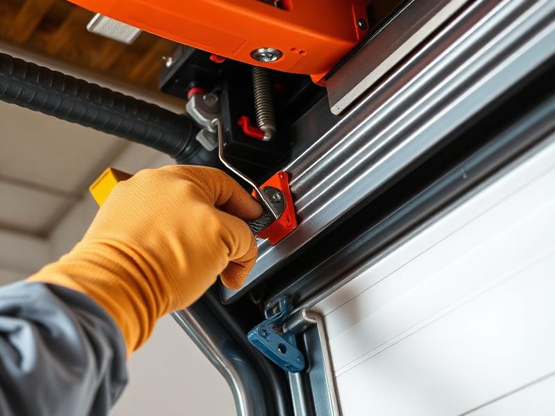 Professional technician adjusting garage door track alignment for smooth operation